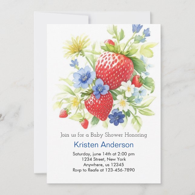 Invitación Watercolor Whimsy Berry Fields Boy Baby Shower (Anverso)