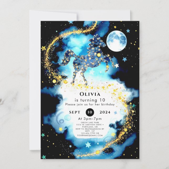 Invitación Watercolor Whimsy Horse Birday (Anverso)