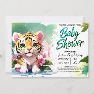 Invitación Watercolor Whiskers Tiger Baby Shower