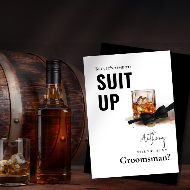 Invitación Watercolor Whiskey Tuxedo Suit Up Groomsman (Watercolor Whiskey Tuxedo Suit Up Groomsman Invitation)