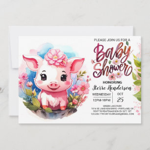 Invitación Watercolor Whispers Farm Pig Baby Shower