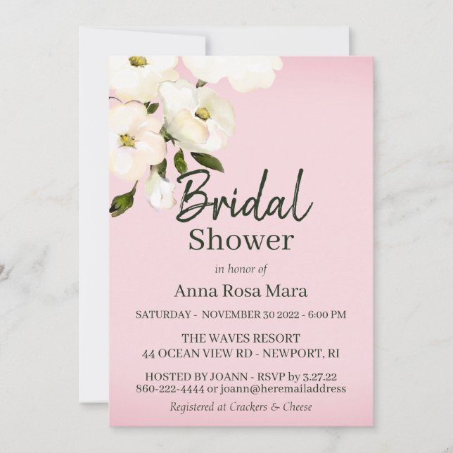 Invitación *~* Watercolor White Beach Rosas Brillantes Shower (Anverso)