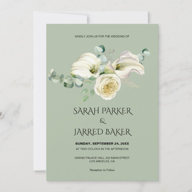 Invitación Watercolor White Calla Lilies Bouquet Boda (Anverso)