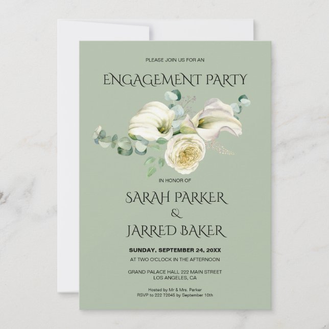Invitación Watercolor White Calla Lilies Bouquet Engagement (Anverso)