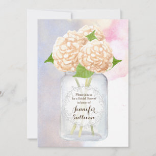 Invitación Watercolor White Hydrangea Mason Jar Bridal Shower