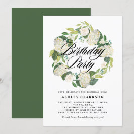 Invitación Watercolor White Hydrangea Wreath Birday Party