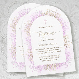 Invitación watercolor white lilac flowers Baptism
