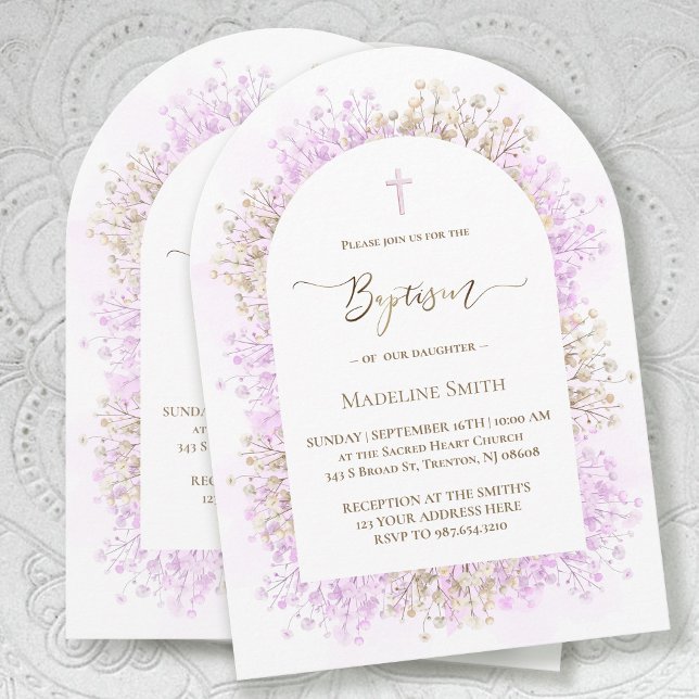 Invitación watercolor white lilac flowers Baptism (Subido por el creador)