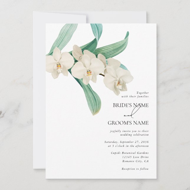 Invitación Watercolor White Orchids Floral Wedding (Anverso)
