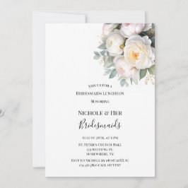 Invitación Watercolor White Peonies Bridesmaids Luncheon