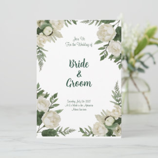 Invitación Watercolor White Peony Lush Green Botanical
