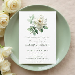Invitación Watercolor White Rose Modern Botanical