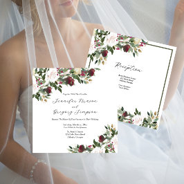 Invitación Watercolor White Roses With Cranberry Flowers