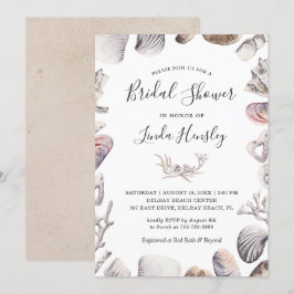 Invitación Watercolor White Sea Shell Beach Shower