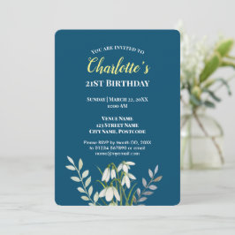 Invitación Watercolor White Snowdrop Ilustracion Cumpleaños I