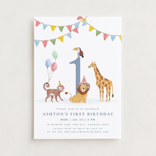 Invitación Watercolor Wild Animals First Birthday (Subido por el creador)