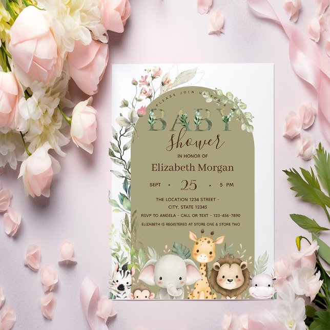 Invitación Watercolor Wild Animals Flowers Baby Shower   (Subido por el creador)