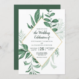 Invitación Watercolor Wild Leaves Hunter Green Boda