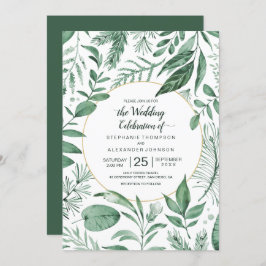 Invitación Watercolor Wild Leaves Hunter Green Boda