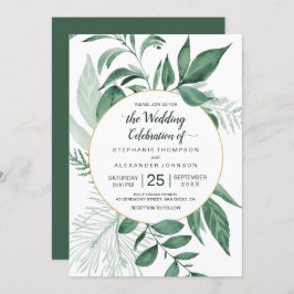 Invitación Watercolor Wild Leaves Hunter Green Boda