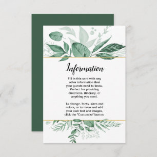Invitación Watercolor Wild Leaves Hunter Green Boda