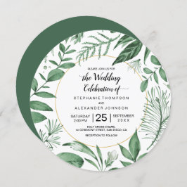 Invitación Watercolor Wild Leaves Hunter Green Boda