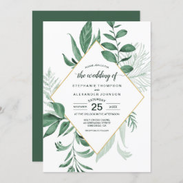 Invitación Watercolor Wild Leaves Hunter Green Boda