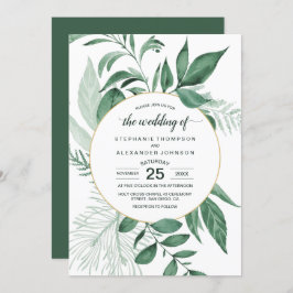 Invitación Watercolor Wild Leaves Hunter Green Boda