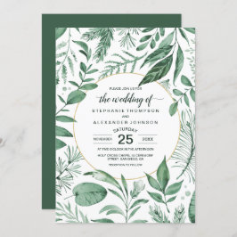 Invitación Watercolor Wild Leaves Hunter Green Boda