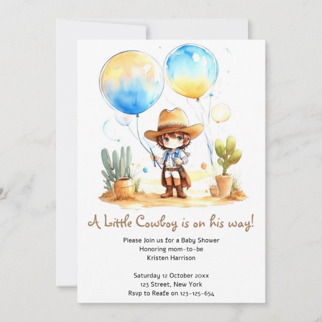 Invitación Watercolor Wild West Boy Baby Shower (Anverso)