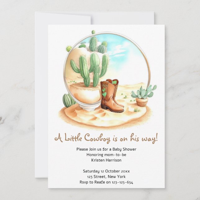 Invitación Watercolor Wild West Boy Baby Shower (Anverso)