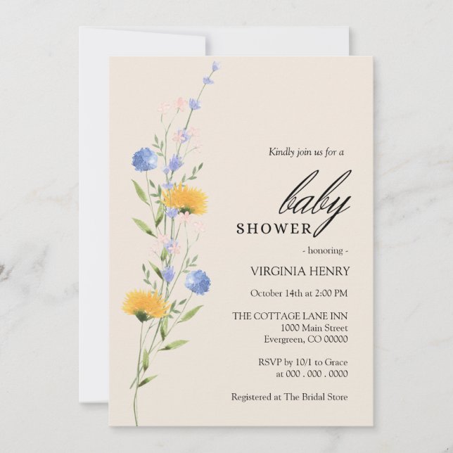 Invitación Watercolor Wildflower Boho Baby Shower (Anverso)