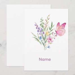 Invitación Watercolor Wildflower Bouquet with Pink Butterfly