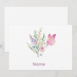 Invitación Watercolor Wildflower Bouquet with Pink Butterfly