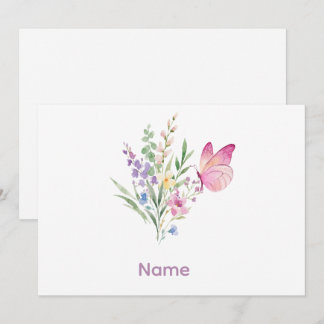 Invitación Watercolor Wildflower Bouquet with Pink Butterfly