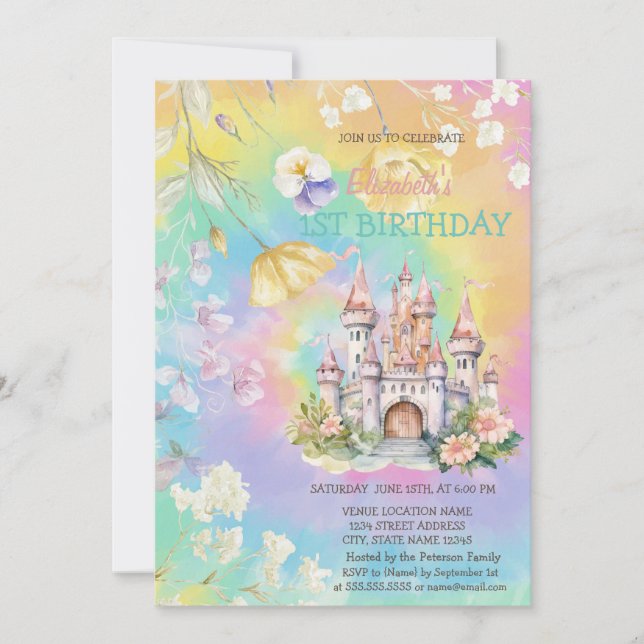 Invitación Watercolor Wildflower Castle Tie Dye Birday (Anverso)
