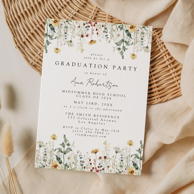 Invitación Watercolor Wildflower Field Graduation Party (Subido por el creador)