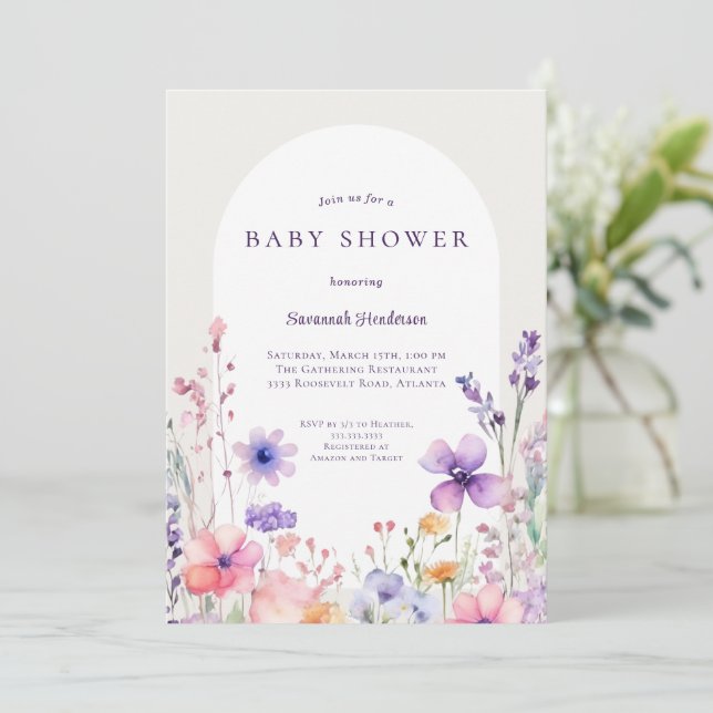 Invitación Watercolor Wildflower Floral Baby Shower (Anverso de pie)