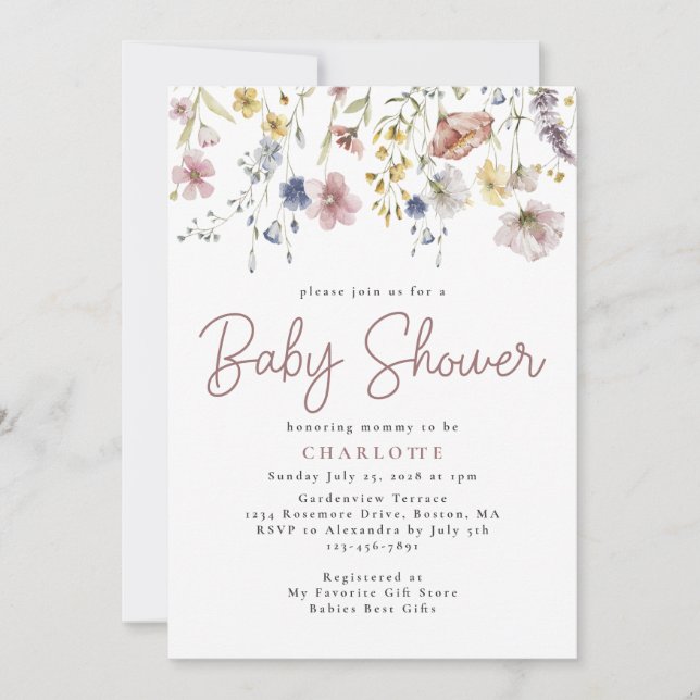 Invitación Watercolor Wildflower Garden Baby Shower (Anverso)