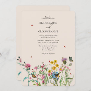 Invitación Watercolor Wildflower Garden & Insecs Boda Inv