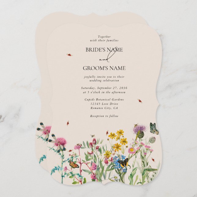 Invitación Watercolor Wildflower Garden & Insecs Boda Inv (Anverso / Reverso)