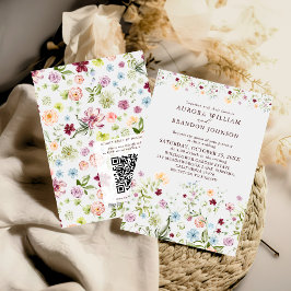 Invitación Watercolor Wildflower Garden QR Code RSVP Wedding 