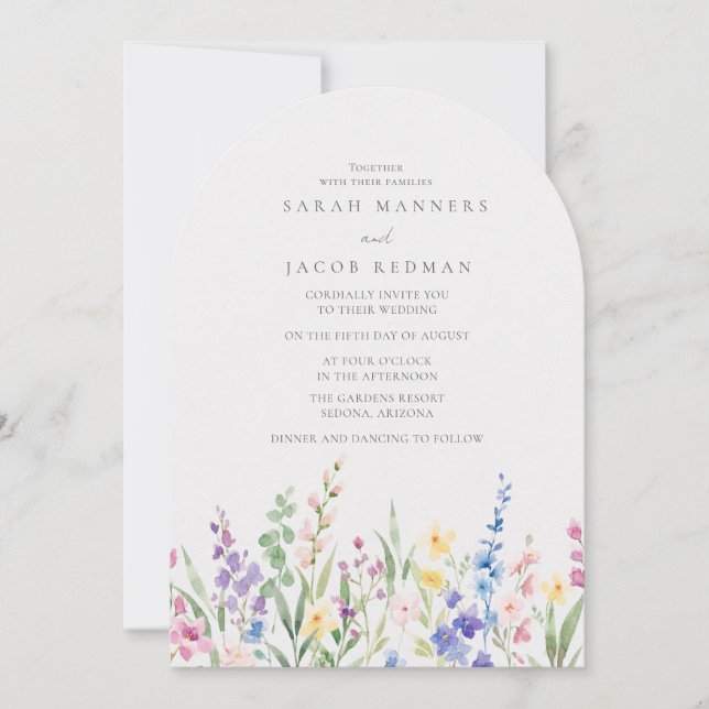Invitación Watercolor Wildflower Garden Wedding  (Anverso)