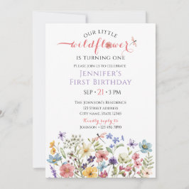 Invitación Watercolor Wildflower Girl 1st Birthday Invitation