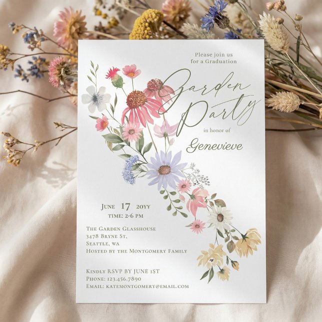 Invitación Watercolor Wildflower Graduation Grad Garden Party (Watercolor Wildflower Graduation Grad Garden Party Invitation)