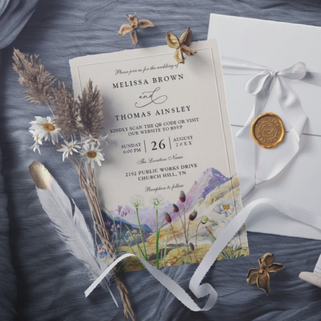 Invitación Watercolor Wildflower Mountain QR Code Wedding (Subido por el creador)