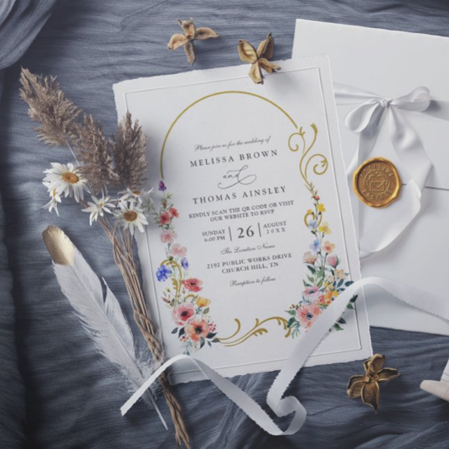 Invitación Watercolor Wildflower Spring Arch QR Code Wedding (Subido por el creador)