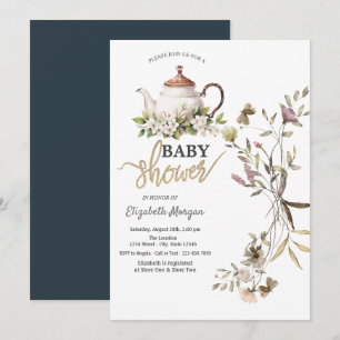 Invitación Watercolor Wildflower Tea Pot Baby Shower