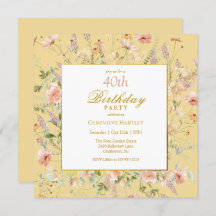 Watercolor Wildflowers 40th Yellow Birthday