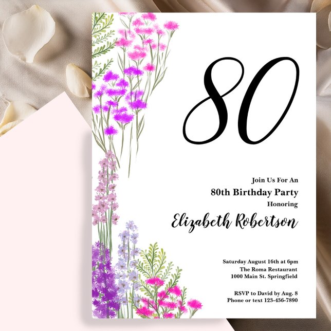 Invitación Watercolor Wildflowers 80th Birthday Invitation (Subido por el creador)